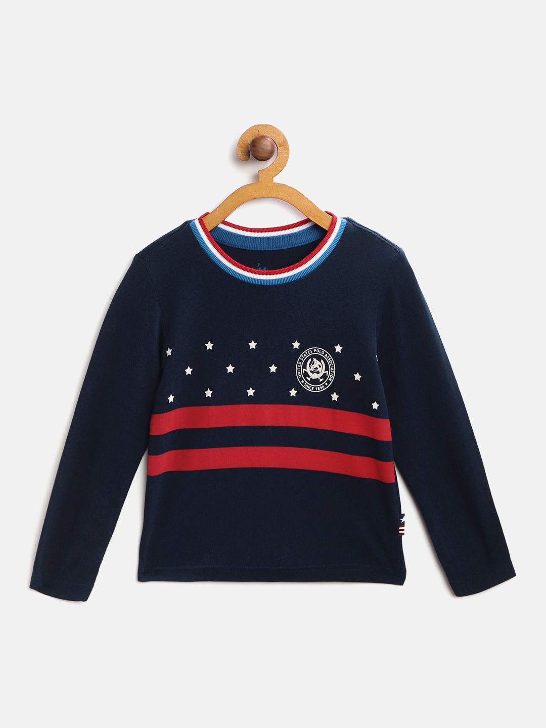 

U.S. Polo Assn. Kids Boys Navy Blue & Red Brand Logo Print Round Neck T-shirt