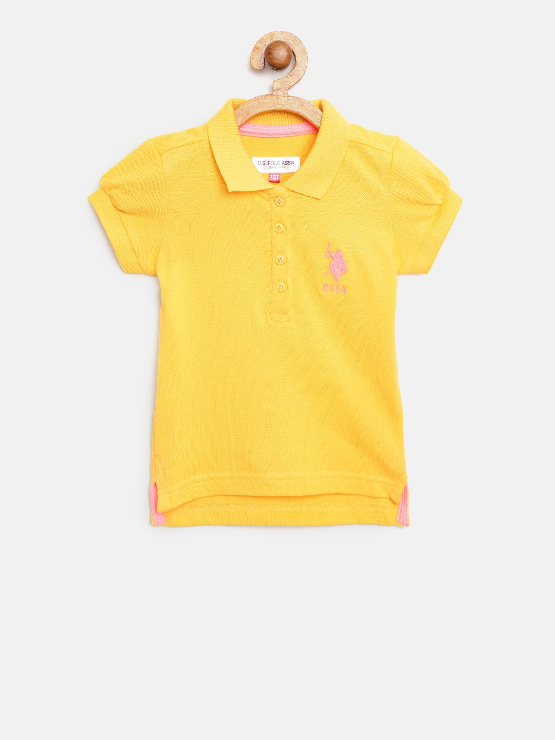 

U.S. Polo Assn. Kids Girls Yellow Solid Polo Collar Pure Cotton T-shirt