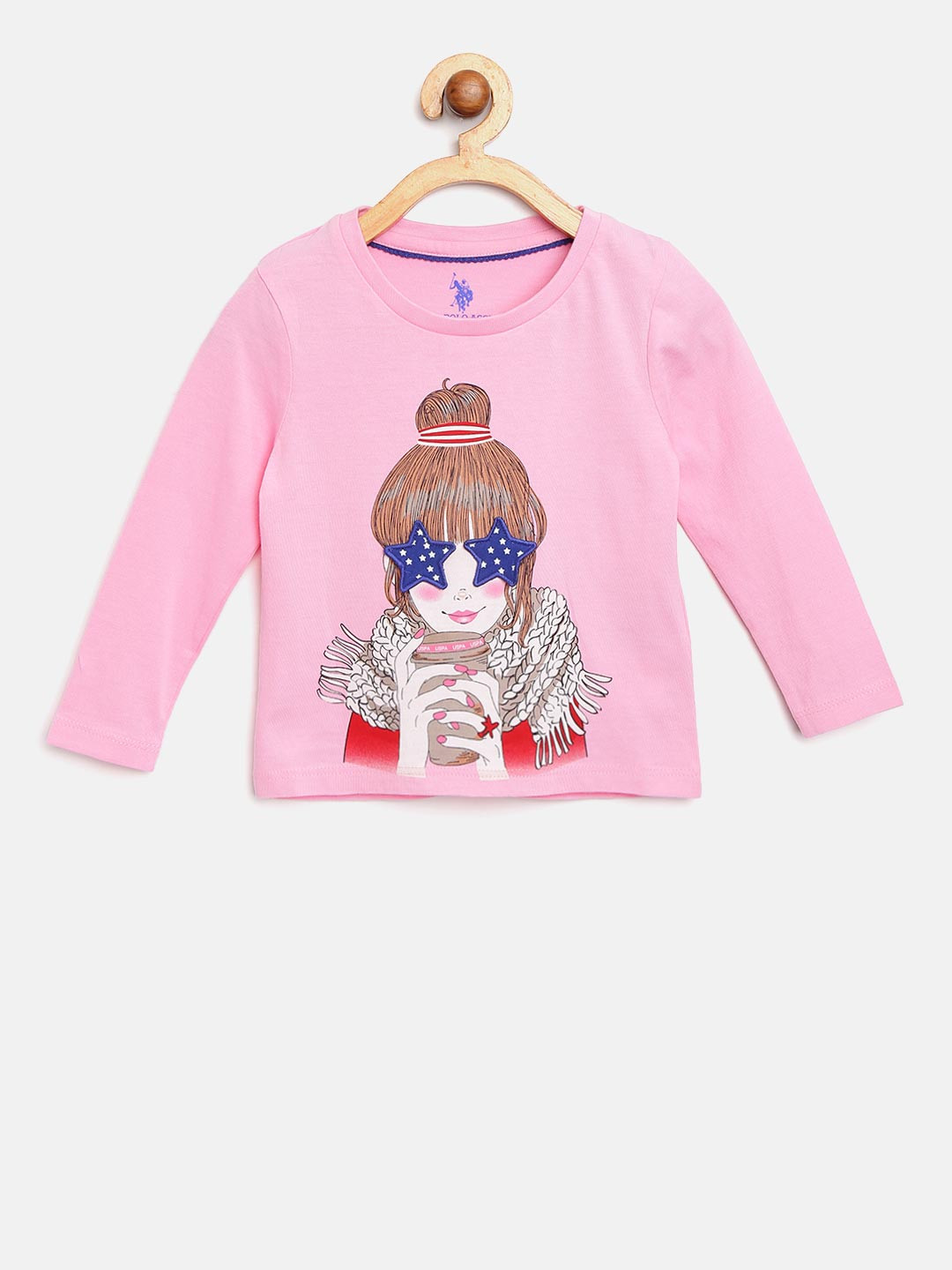 

U.S. Polo Assn. Kids Girls Pink & Brown Printed Round Neck T-shirt