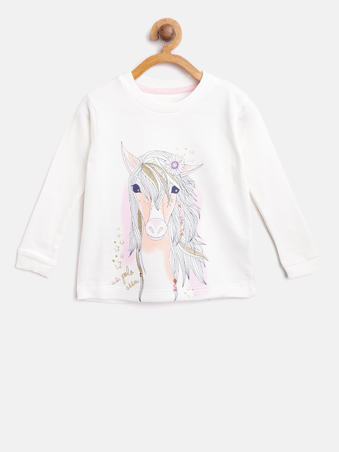 

U.S. Polo Assn. Kids Girls White Printed Sweatshirt