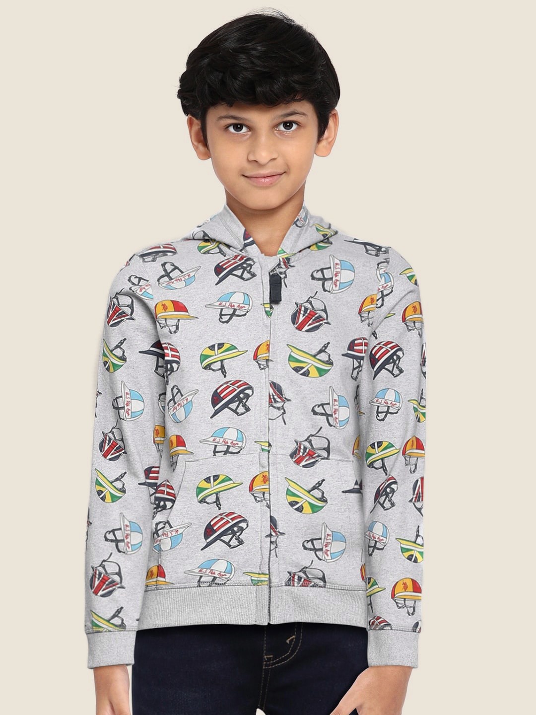 

U.S. Polo Assn. Kids Boys Grey Printed Hooded Sweatshirt