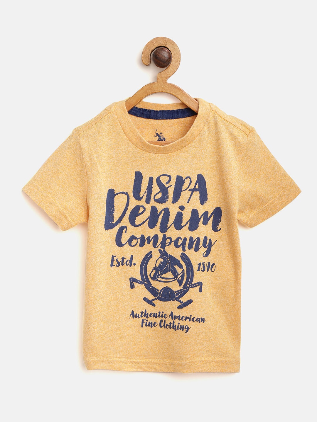 

U.S. Polo Assn. Kids Boys Yellow & Navy Blue Printed Round Neck T-shirt