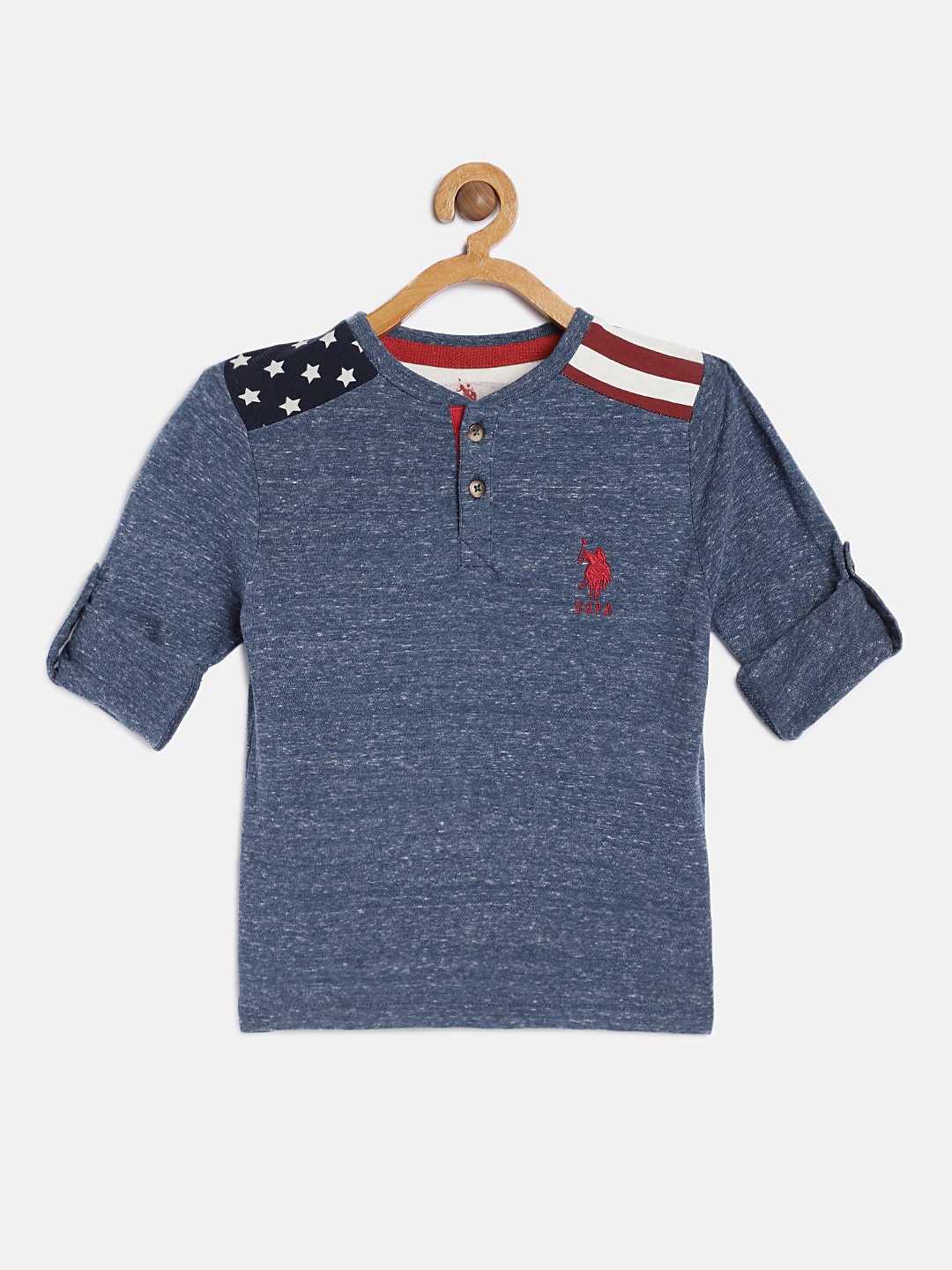 

U.S. Polo Assn. Kids Boys Blue Self Design Henley Neck T-shirt