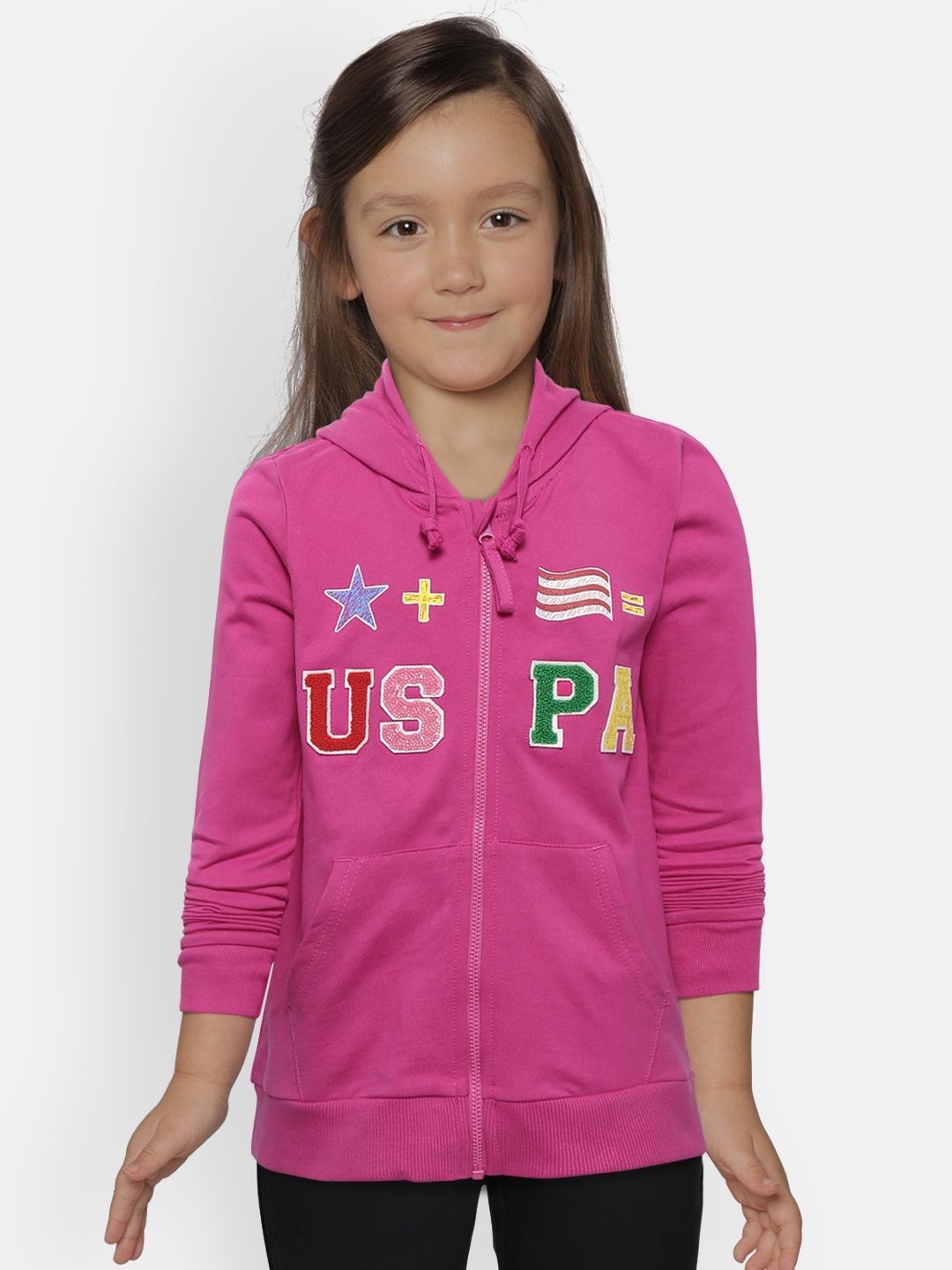 

U.S. Polo Assn. Kids Girls Magenta Solid Hooded Sweatshirt