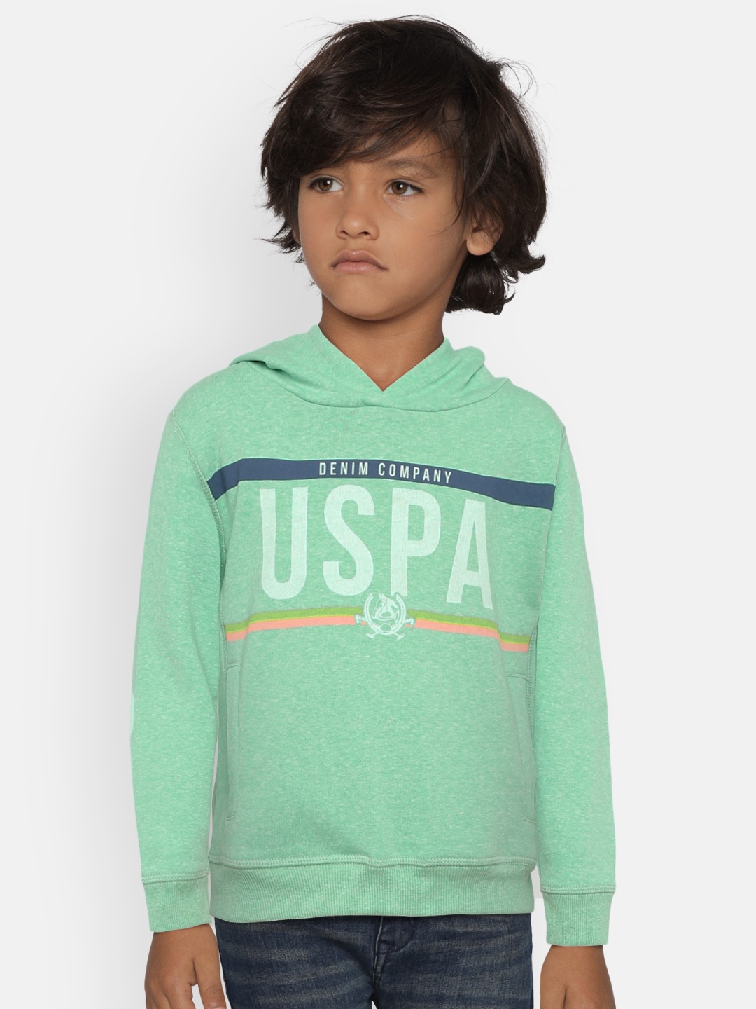 

U.S. Polo Assn. Kids Boys Green Printed Hooded Sweatshirt