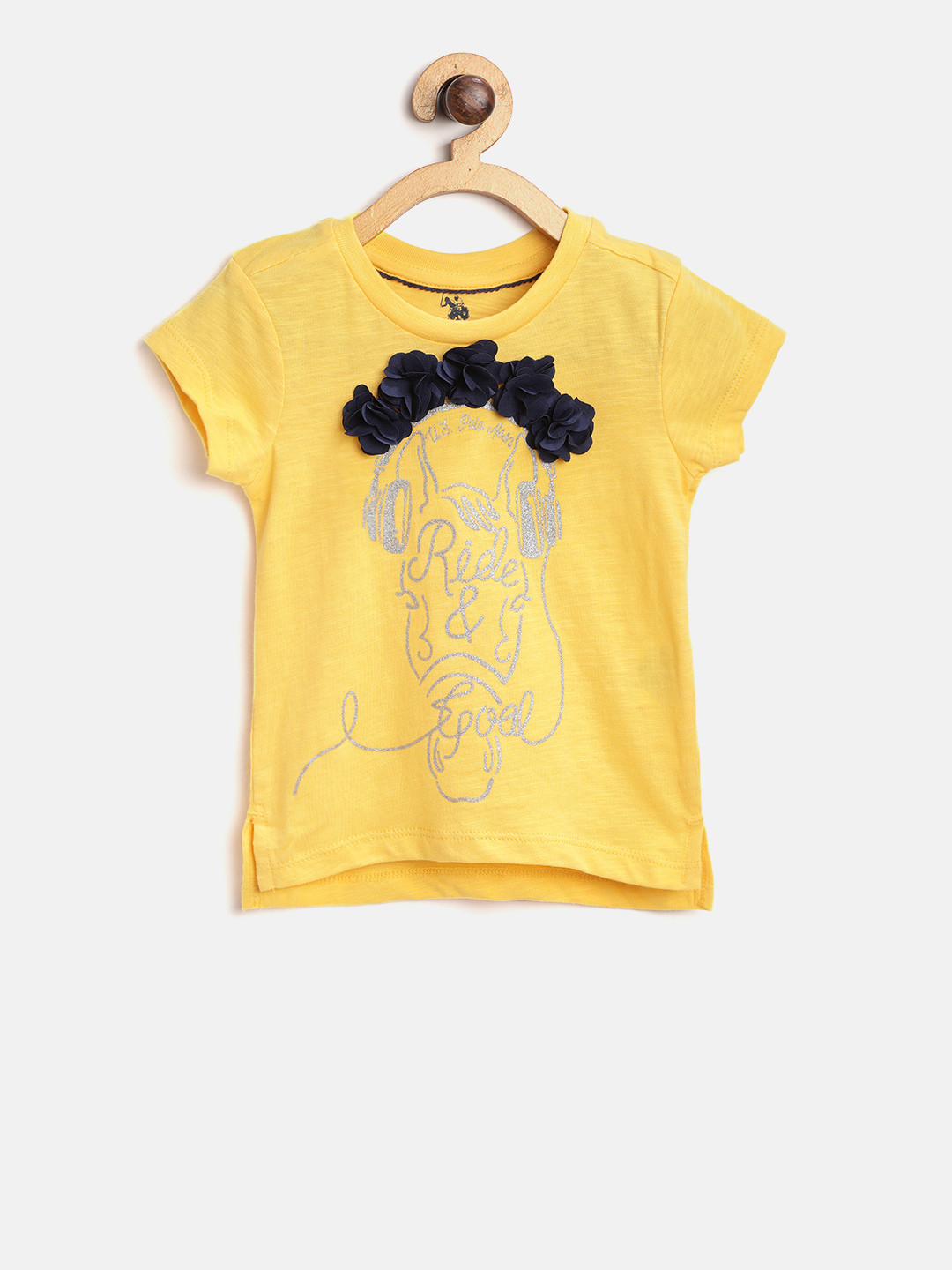 

U.S. Polo Assn. Kids Girls Yellow Printed Round Neck T-shirt