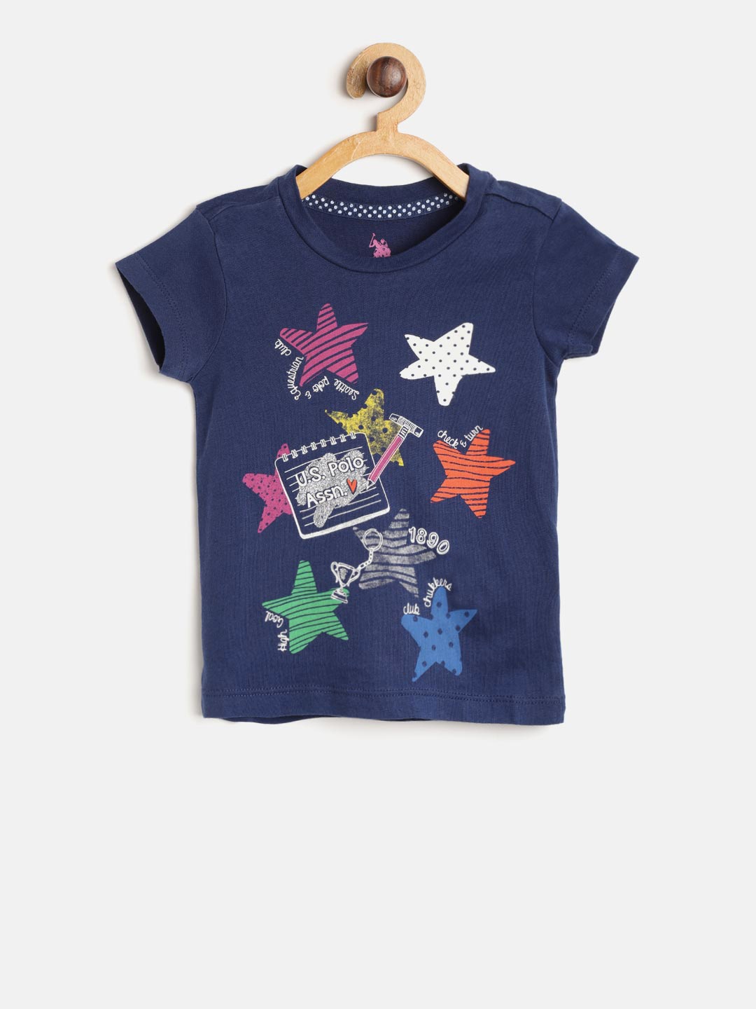 

U.S. Polo Assn. Kids Girls Navy Printed Round Neck T-shirt, Navy blue