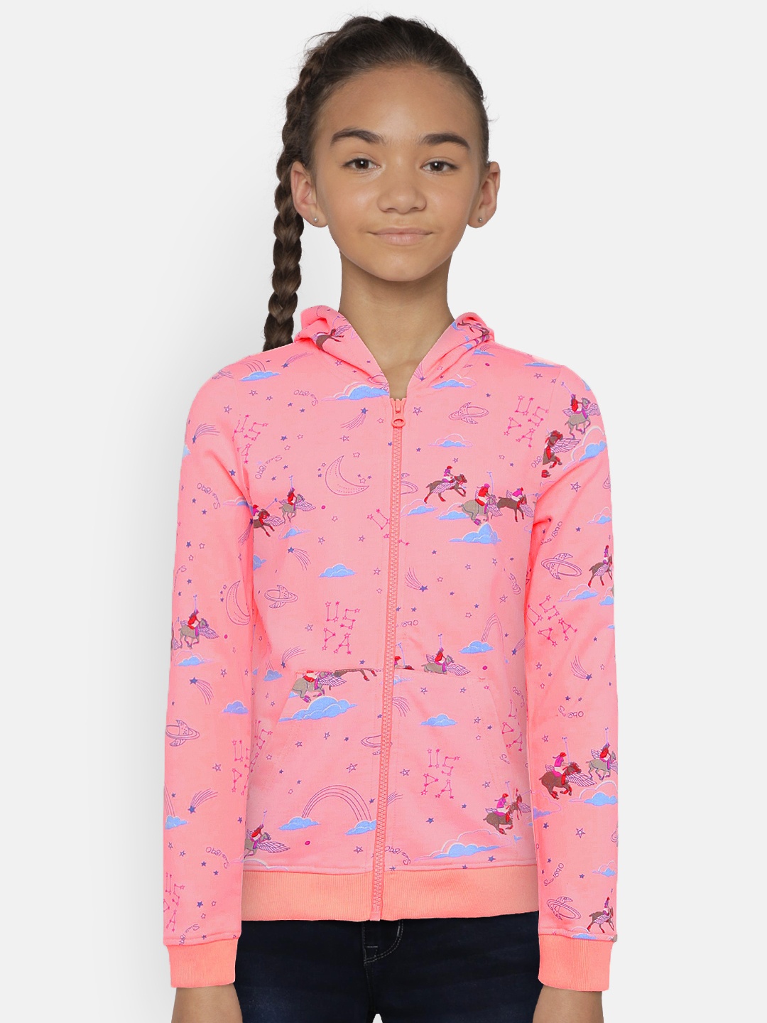 

U.S. Polo Assn. Kids Girls Peach-Coloured Printed Hooded Sweatshirt