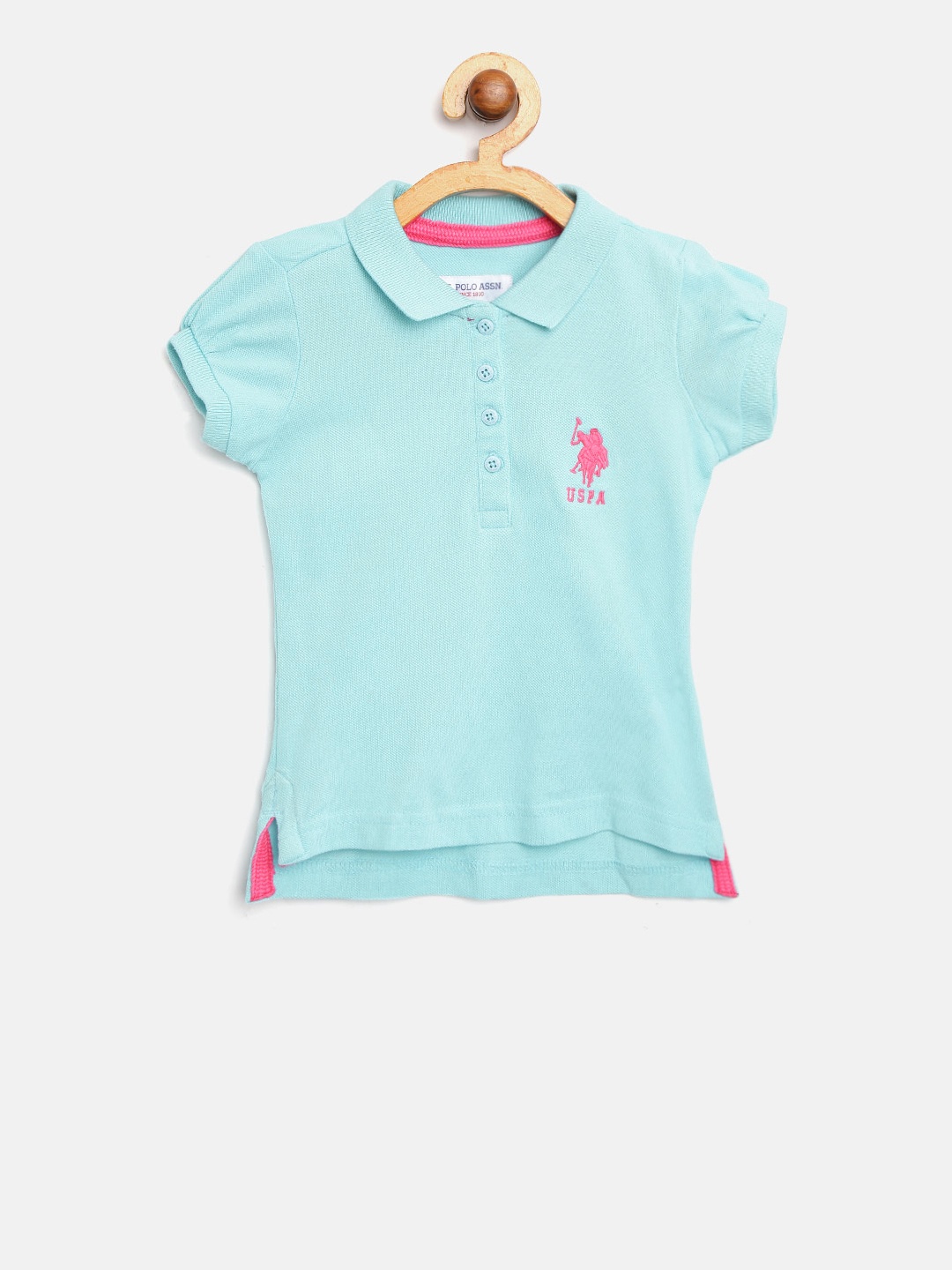 

U.S. Polo Assn. Kids Girls Blue Solid Polo Collar T-shirt