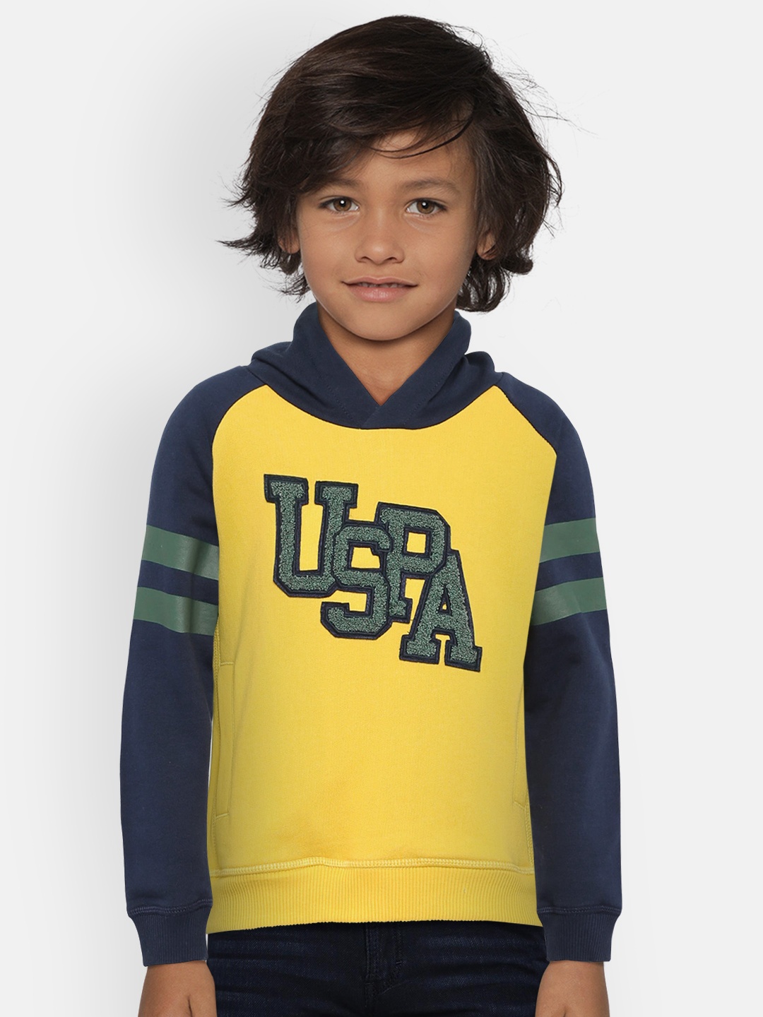 

U.S. Polo Assn. Kids Boys Yellow Printed Hooded Sweatshirt