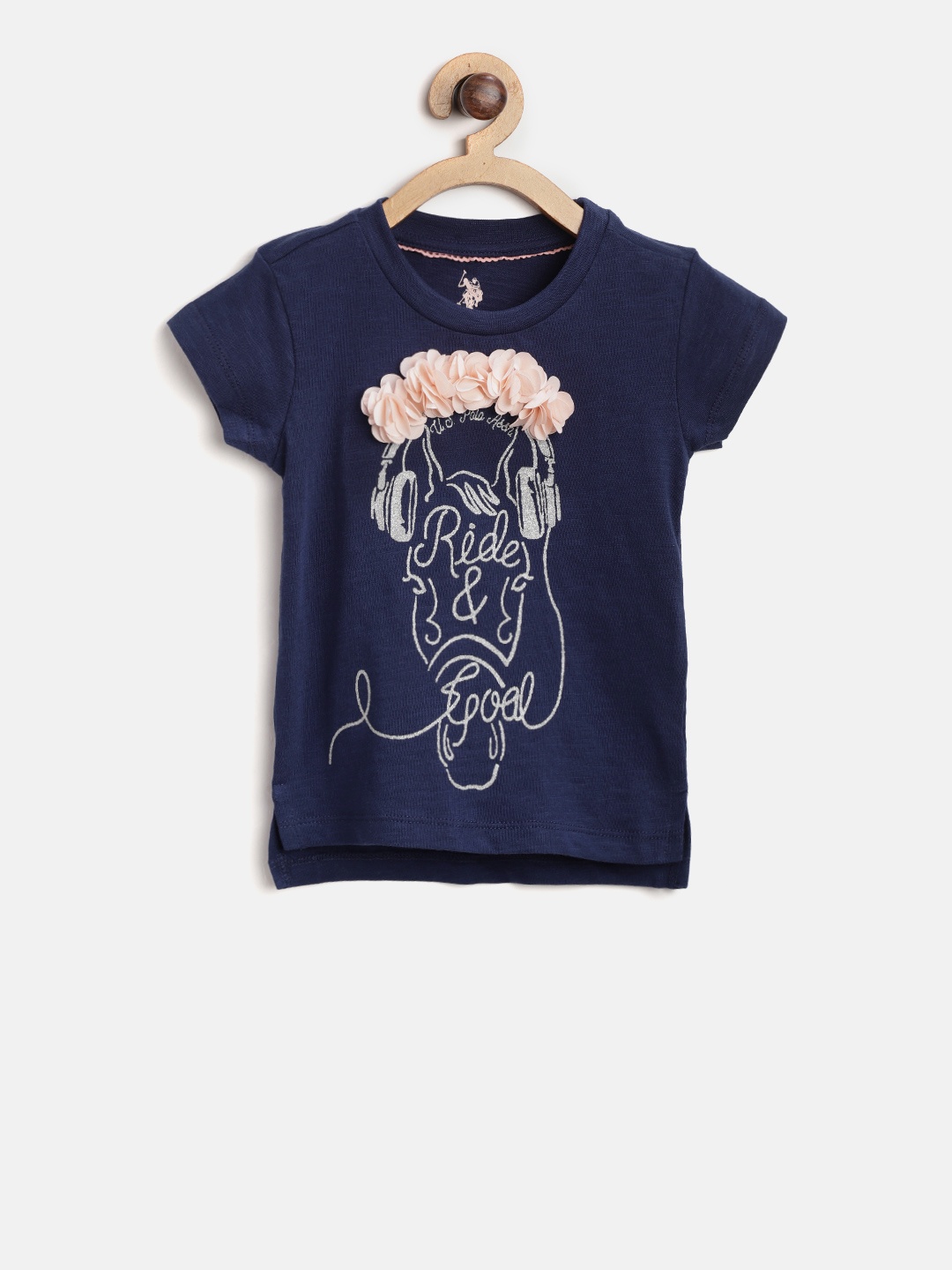 

U.S. Polo Assn. Kids Girls Navy Blue Printed Round Neck T-shirt