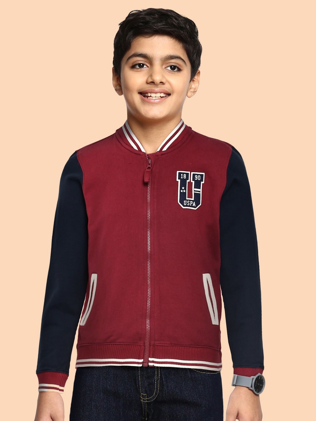 

U.S. Polo Assn. Kids Boys Maroon & Navy Solid Sweatshirt