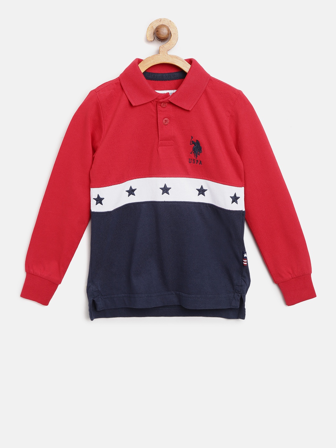 

U.S. Polo Assn. Kids Boys Red & Navy Colourblocked Polo Collar T-shirt