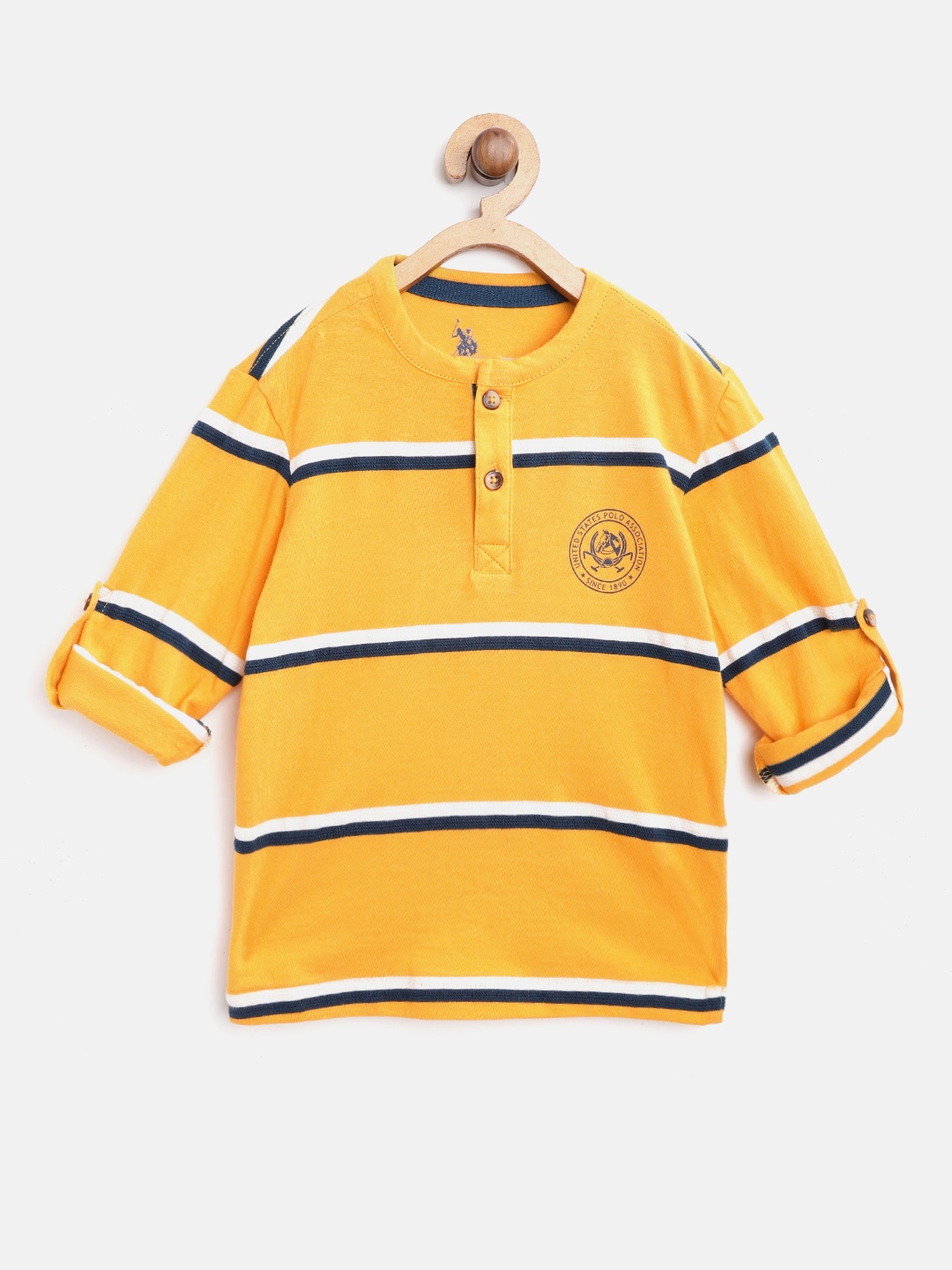 

U.S. Polo Assn. Kids Boys Mustard Yellow Striped Henley Neck T-shirt