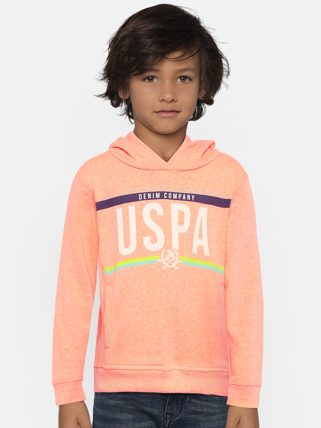 

U.S. Polo Assn. Kids Boys Orange Printed Hooded Sweatshirt