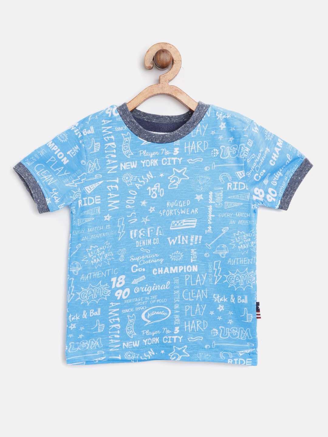 

U.S. Polo Assn. Kids Boys Blue & White Printed Round Neck T-shirt