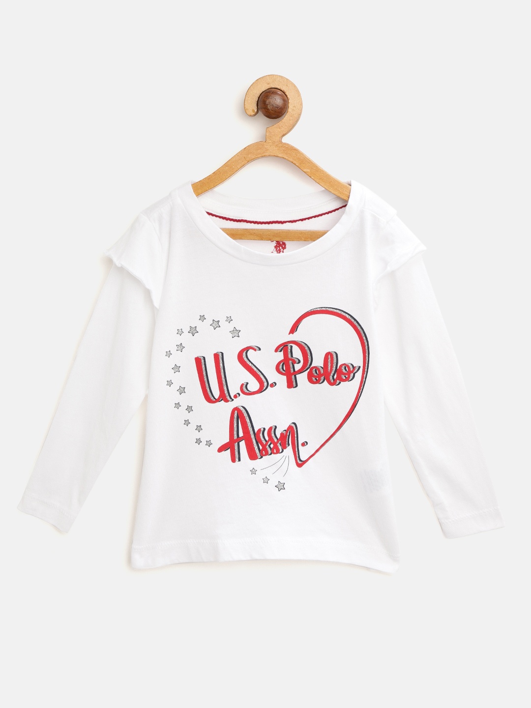 

U.S. Polo Assn. Kids Girls White Printed Round Neck T-shirt