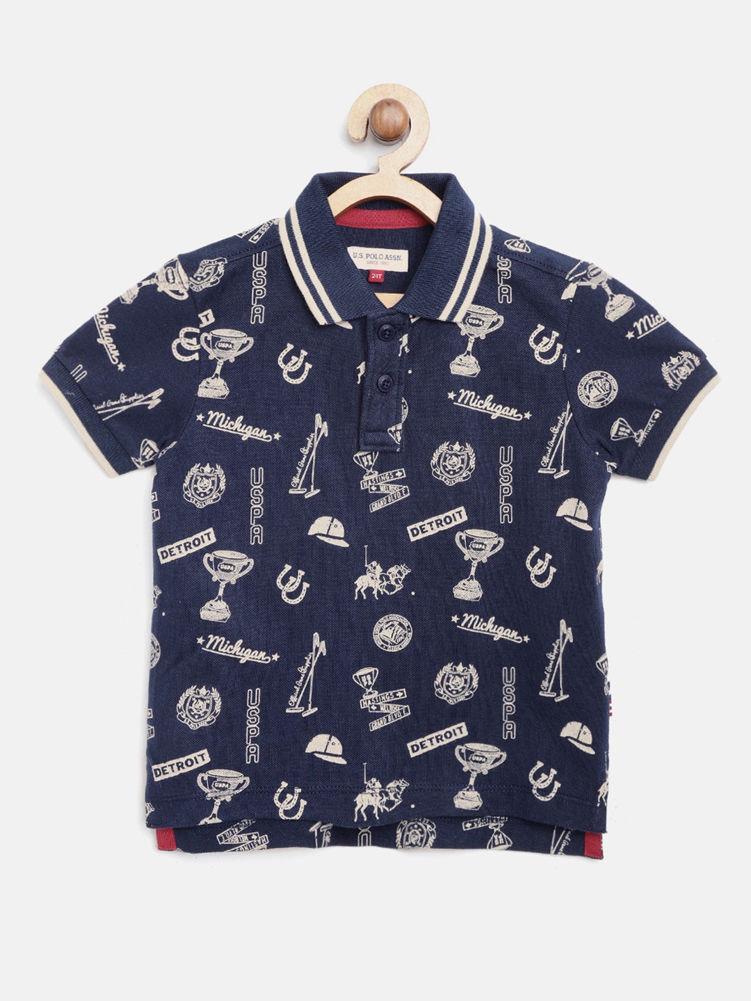 

U.S. Polo Assn. Kids Boys Navy Blue & Beige Printed Polo Collar T-shirt