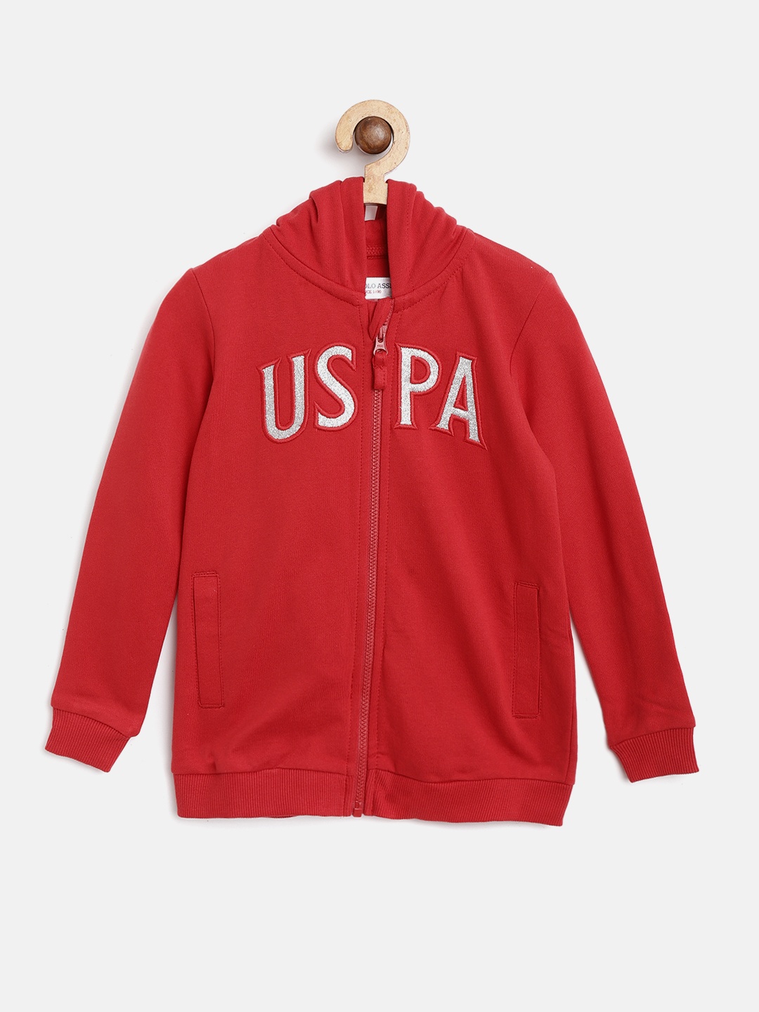 

U.S. Polo Assn. Kids Girls Red Solid Hooded Sweatshirt