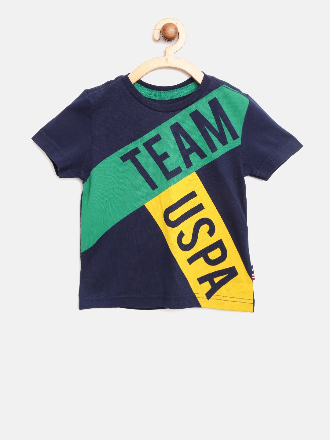 

U.S. Polo Assn. Kids Boys Navy & Green Printed Round Neck T-shirt, Navy blue