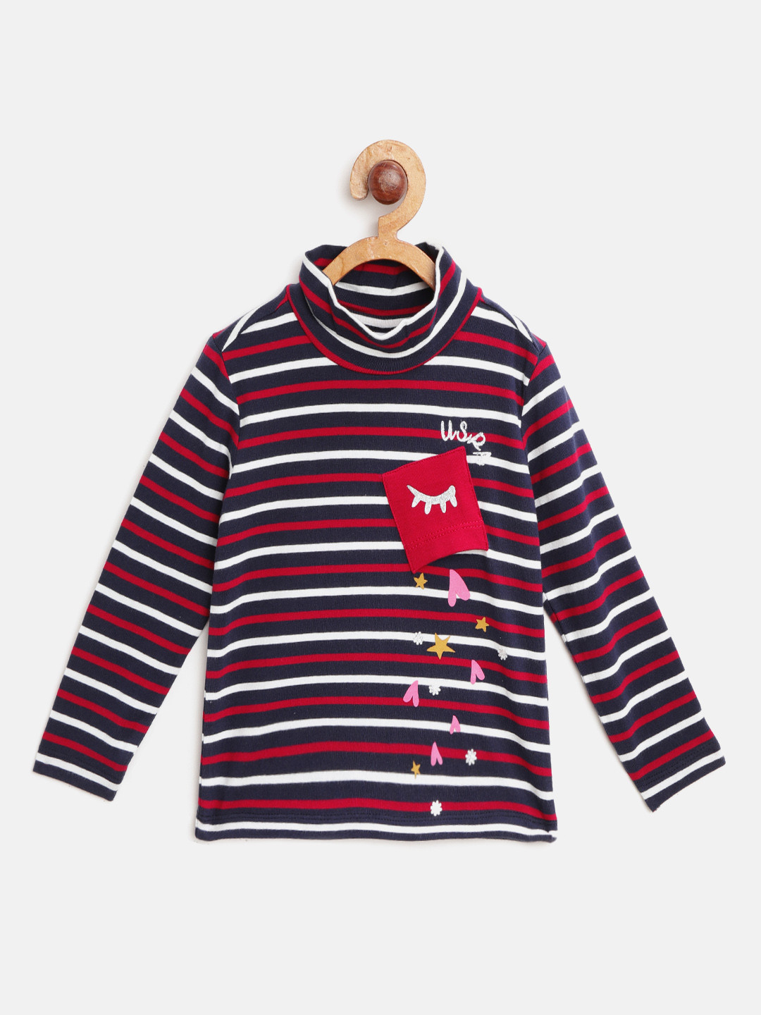 

U.S. Polo Assn. Kids Girls Navy & Red Striped Round Neck T-shirt, Navy blue