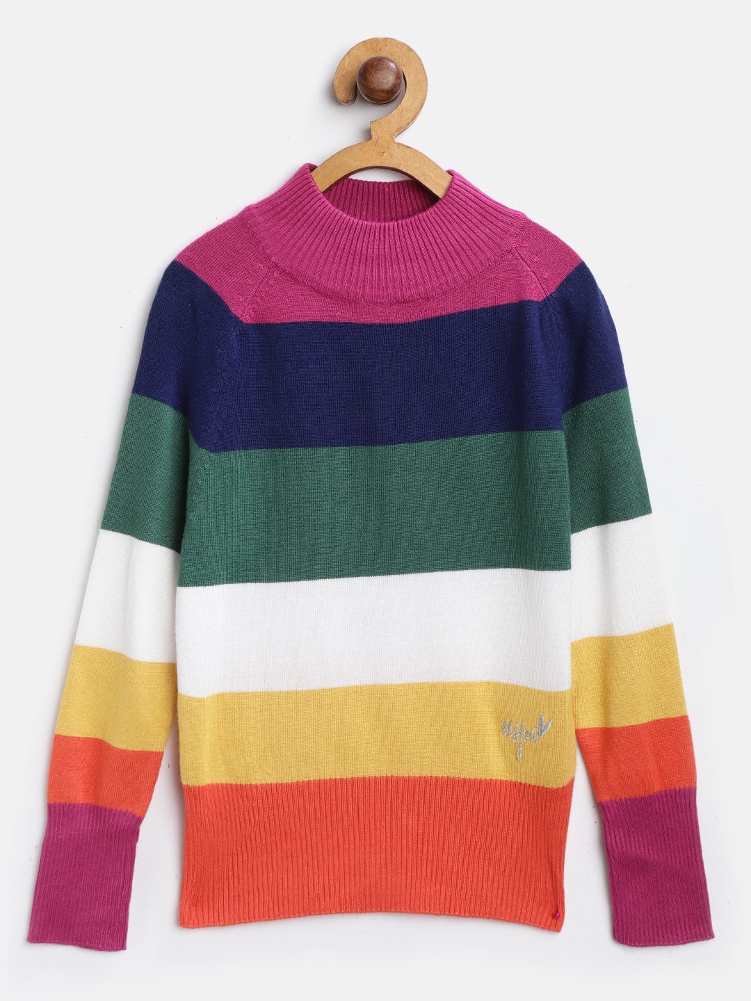 

U.S. Polo Assn. Kids Girls Multicoloured Striped Sweater, Multi