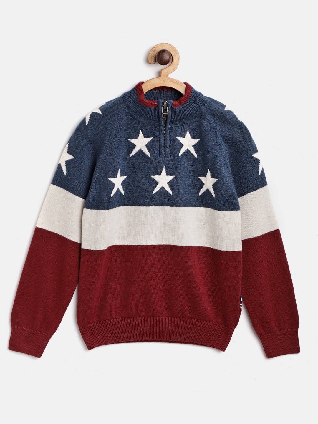 

U.S. Polo Assn. Kids Boys Navy Blue & Maroon Colourblocked Pullover Sweater