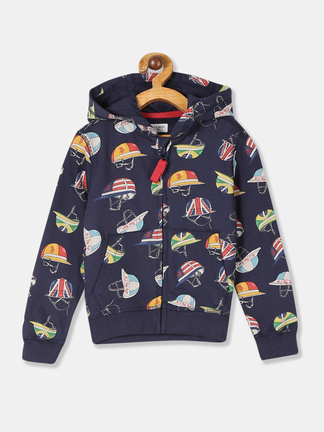 

U.S. Polo Assn. Kids Boys Navy Blue Printed Hooded Sweatshirt