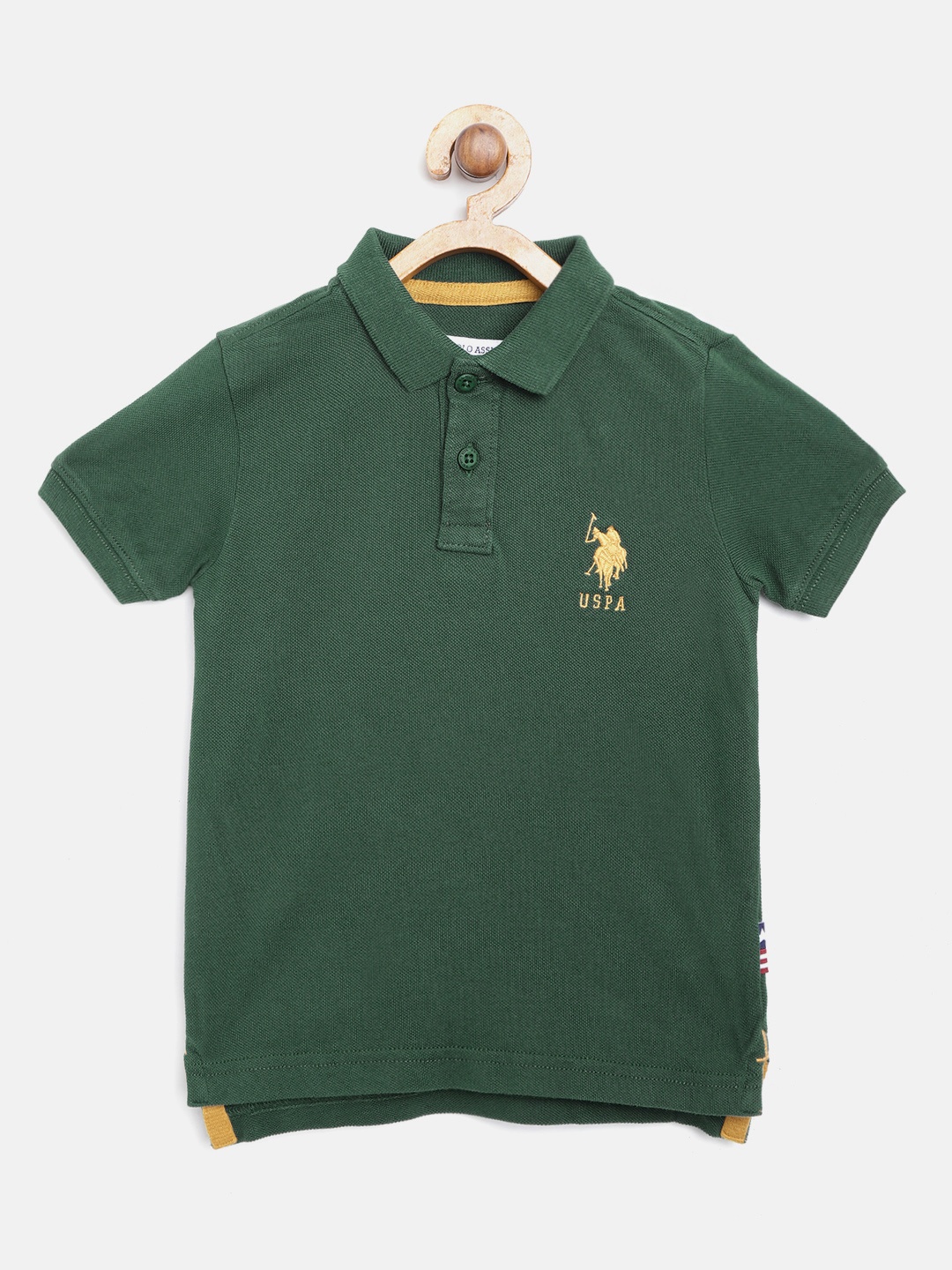 

U.S. Polo Assn. Kids Boys Dark Green Solid Polo Collar T-shirt