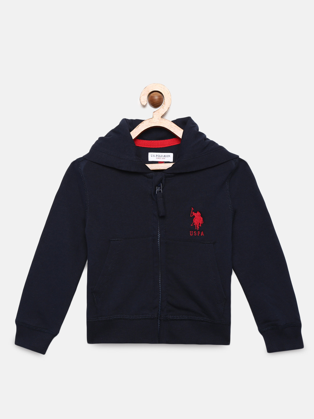 

U.S. Polo Assn. Kids Boys Navy Blue Solid Hooded Sweatshirt