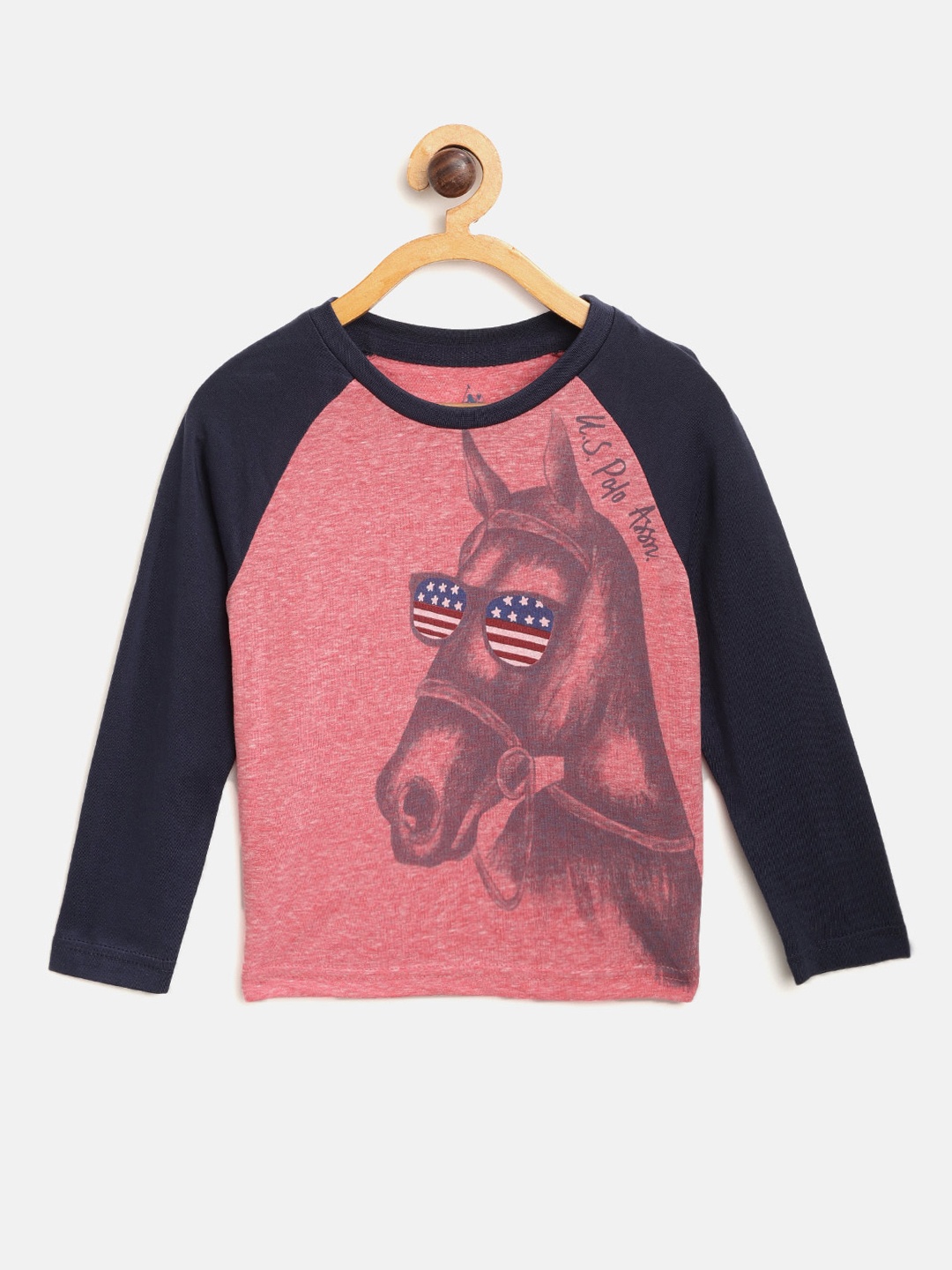 

U.S. Polo Assn. Kids Boys Coral Pink Printed Round Neck T-shirt