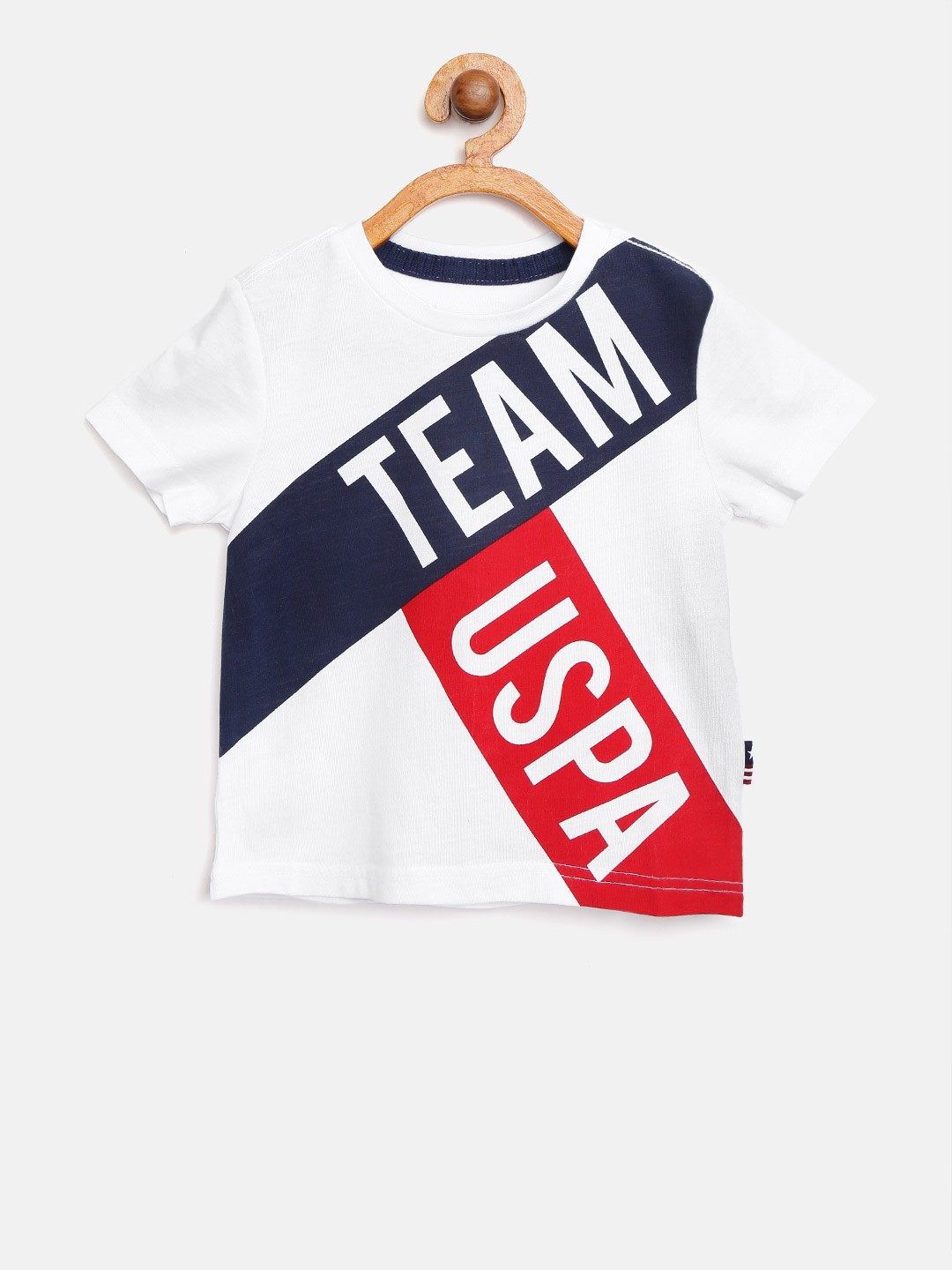 

U.S. Polo Assn. Kids Boys White & Navy Printed Round Neck T-shirt