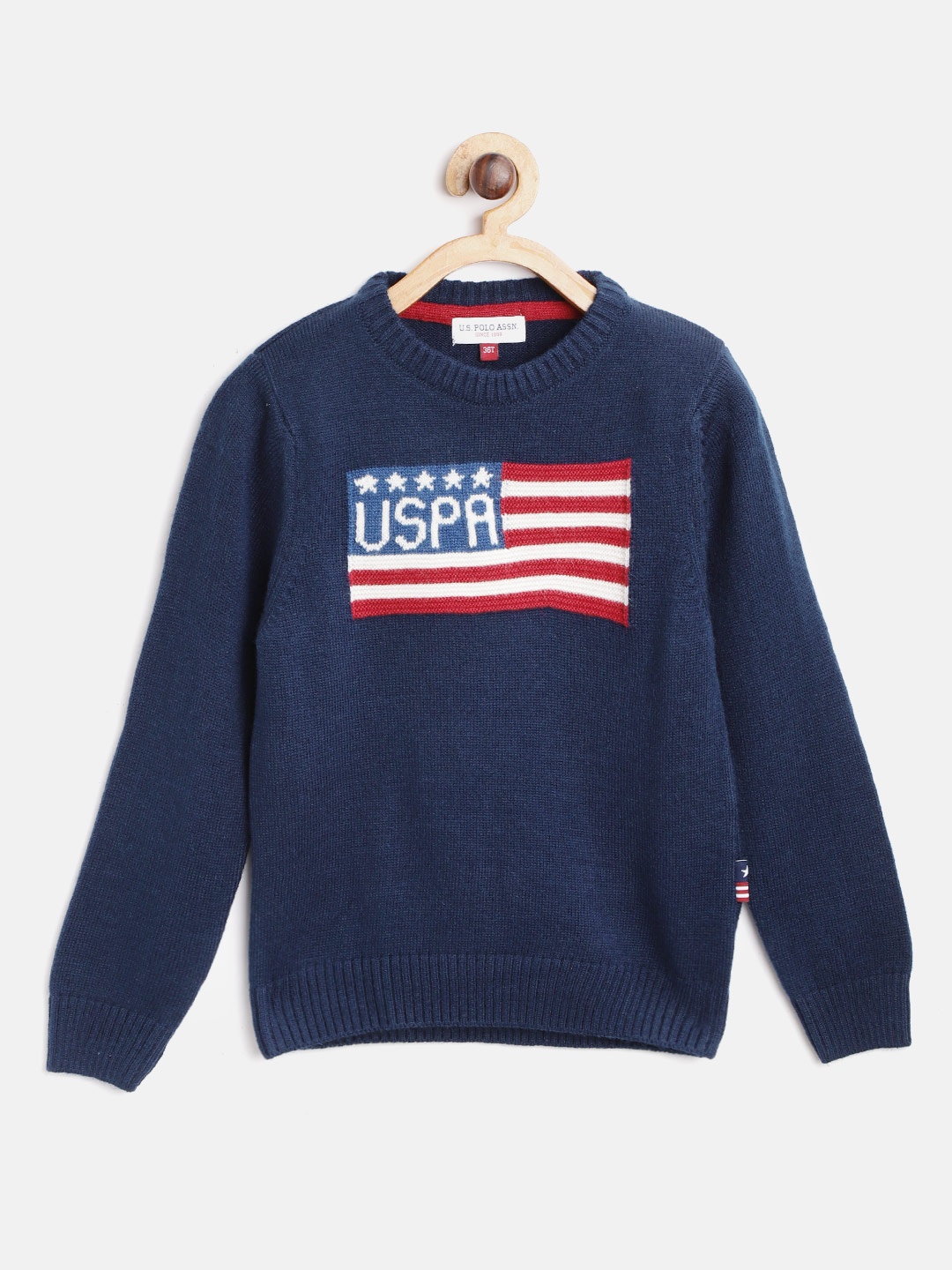 

U.S. Polo Assn. Kids Boys Navy Blue Self Design Pullover Sweater