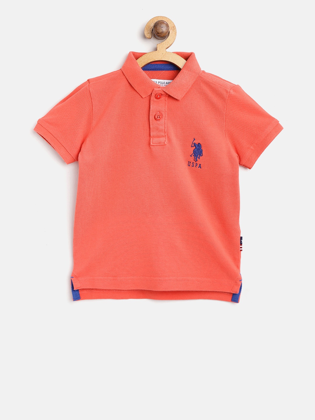 

U.S. Polo Assn. Kids Boys Coral Orange Solid Polo Collar Pure Cotton T-shirt