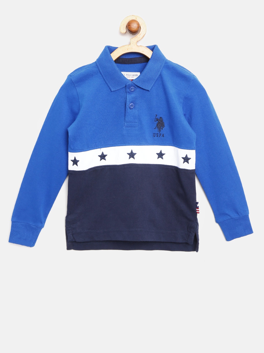 

U.S. Polo Assn. Kids Boys Blue Colourblocked Polo Collar T-shirt