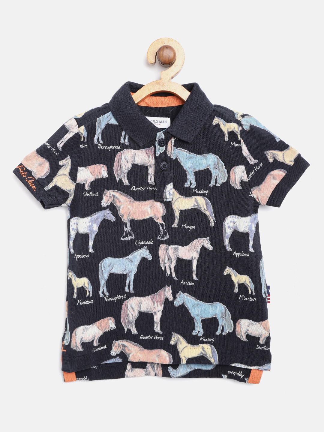 

U.S. Polo Assn. Kids Boys Navy Blue & Beige Printed Polo Collar T-shirt