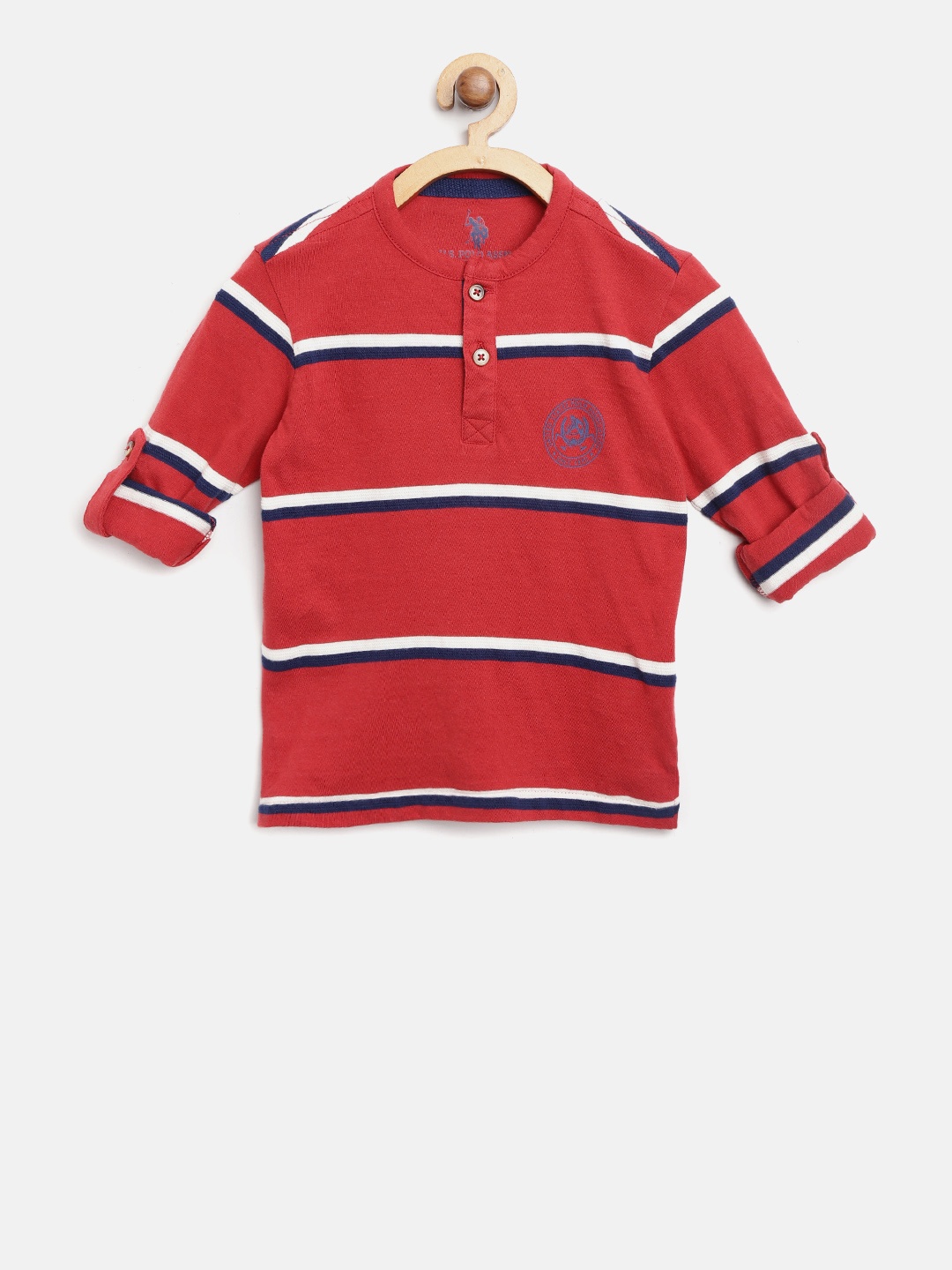 

U.S. Polo Assn. Kids Boys Red & White Striped Henley Neck T-shirt