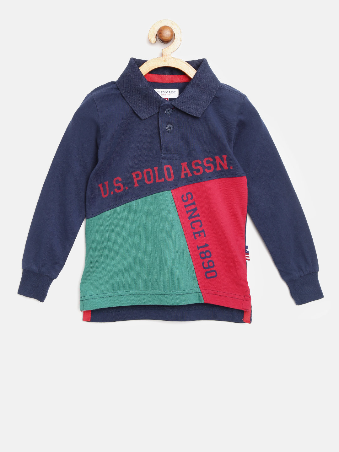 

U.S. Polo Assn. Kids Boys Navy Blue Red Colourblocked Polo Collar T-shirt