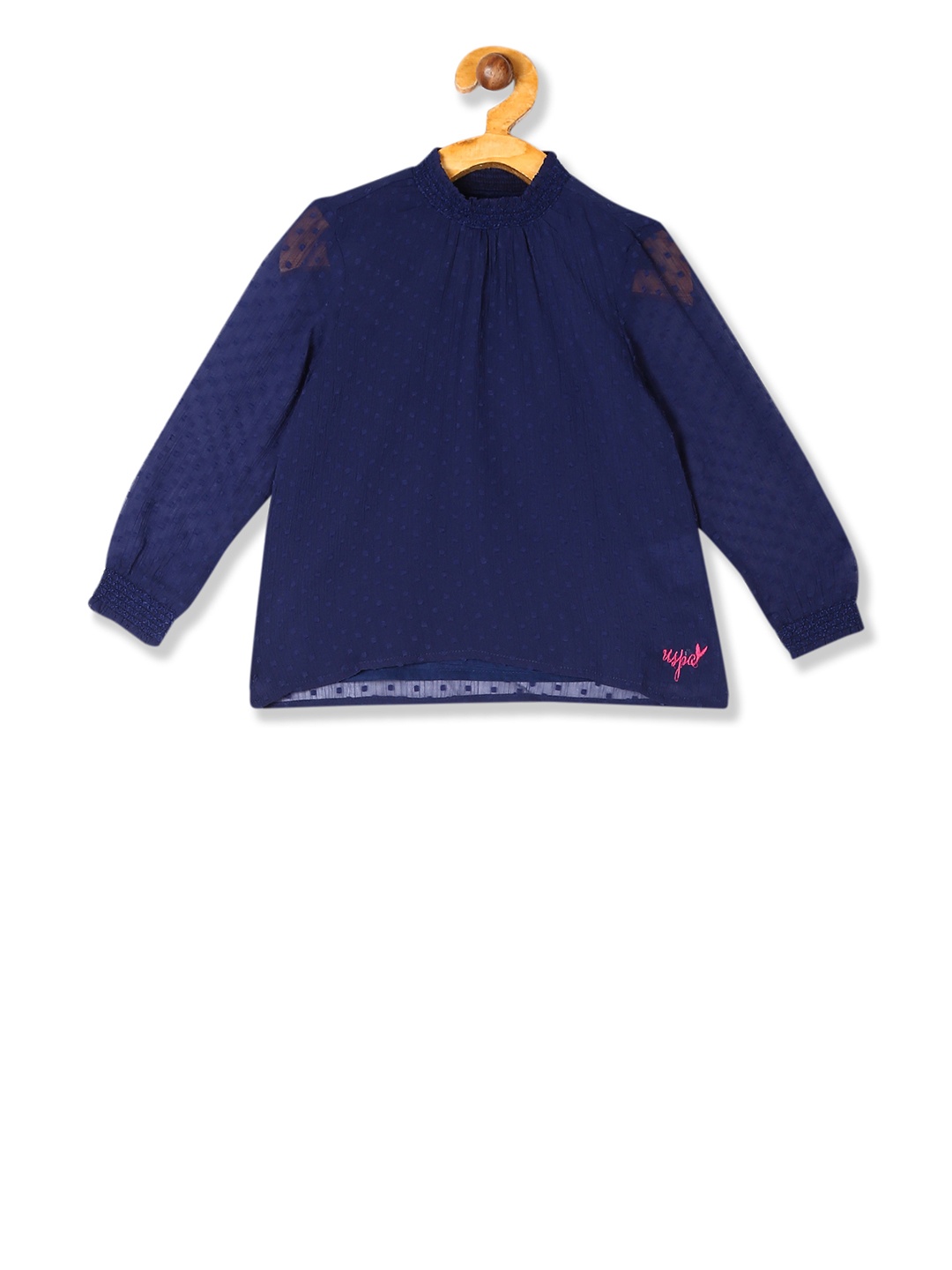 

U.S. Polo Assn. Kids Girls Blue Self Design Pure Cotton Top