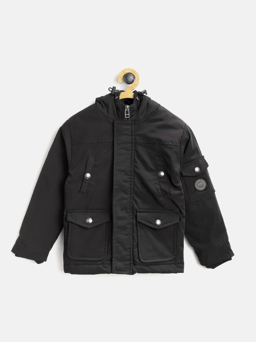 

U.S. Polo Assn. Kids Boys Black Solid Hooded Tailored Jacket
