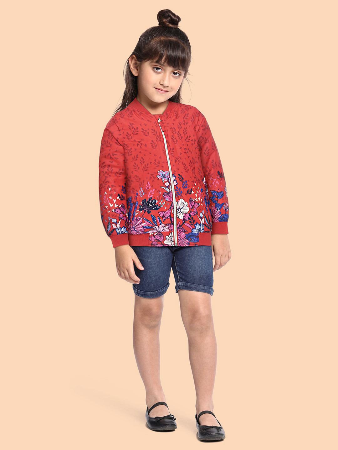 

U.S. Polo Assn. Kids Girls Red & Blue Printed Bomber Jacket