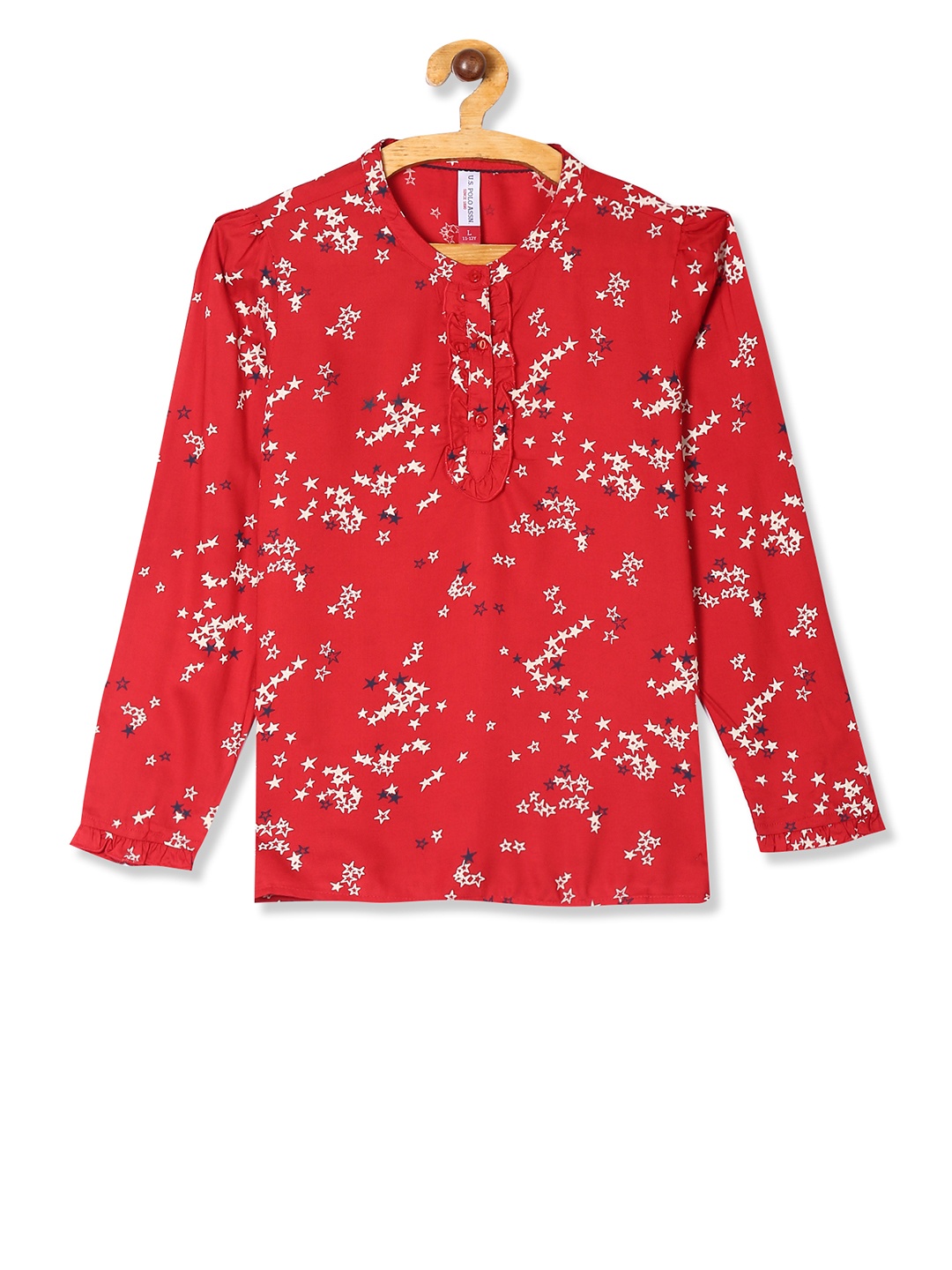 

U.S. Polo Assn. Kids Girls Red Printed Pure Cotton Top