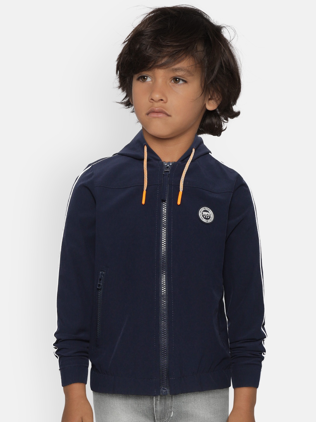 

U.S. Polo Assn. Kids Boys Black Solid Hooded Bomber Jacket, Navy blue