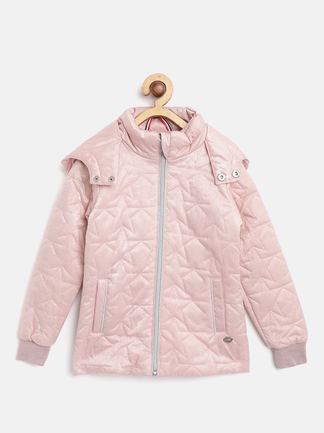 

U.S. Polo Assn. Kids Girls Pink Self Design Quilted Hooded Jacket