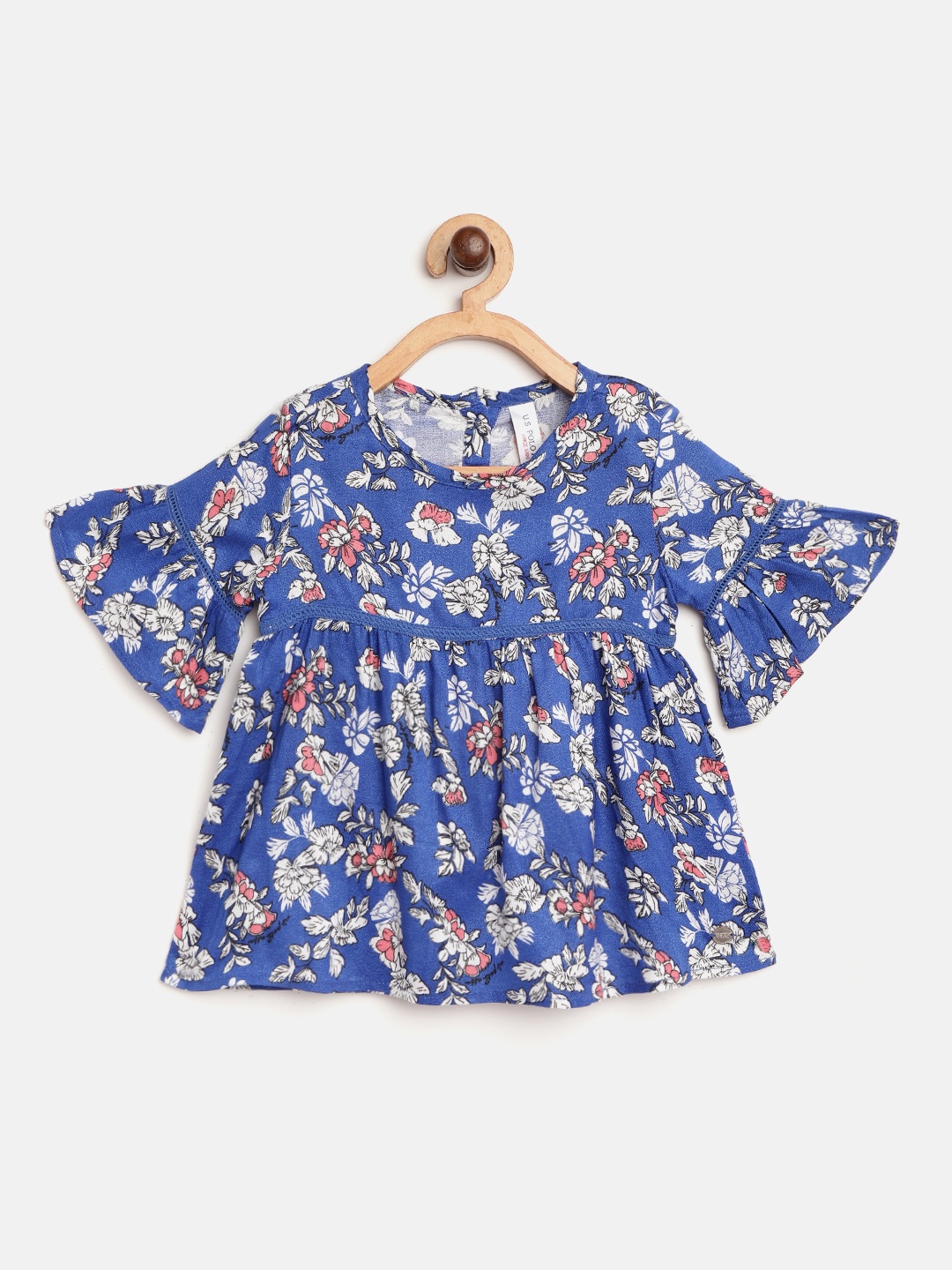 

U.S. Polo Assn. Kids Girls Blue & White Floral Print Empire Top