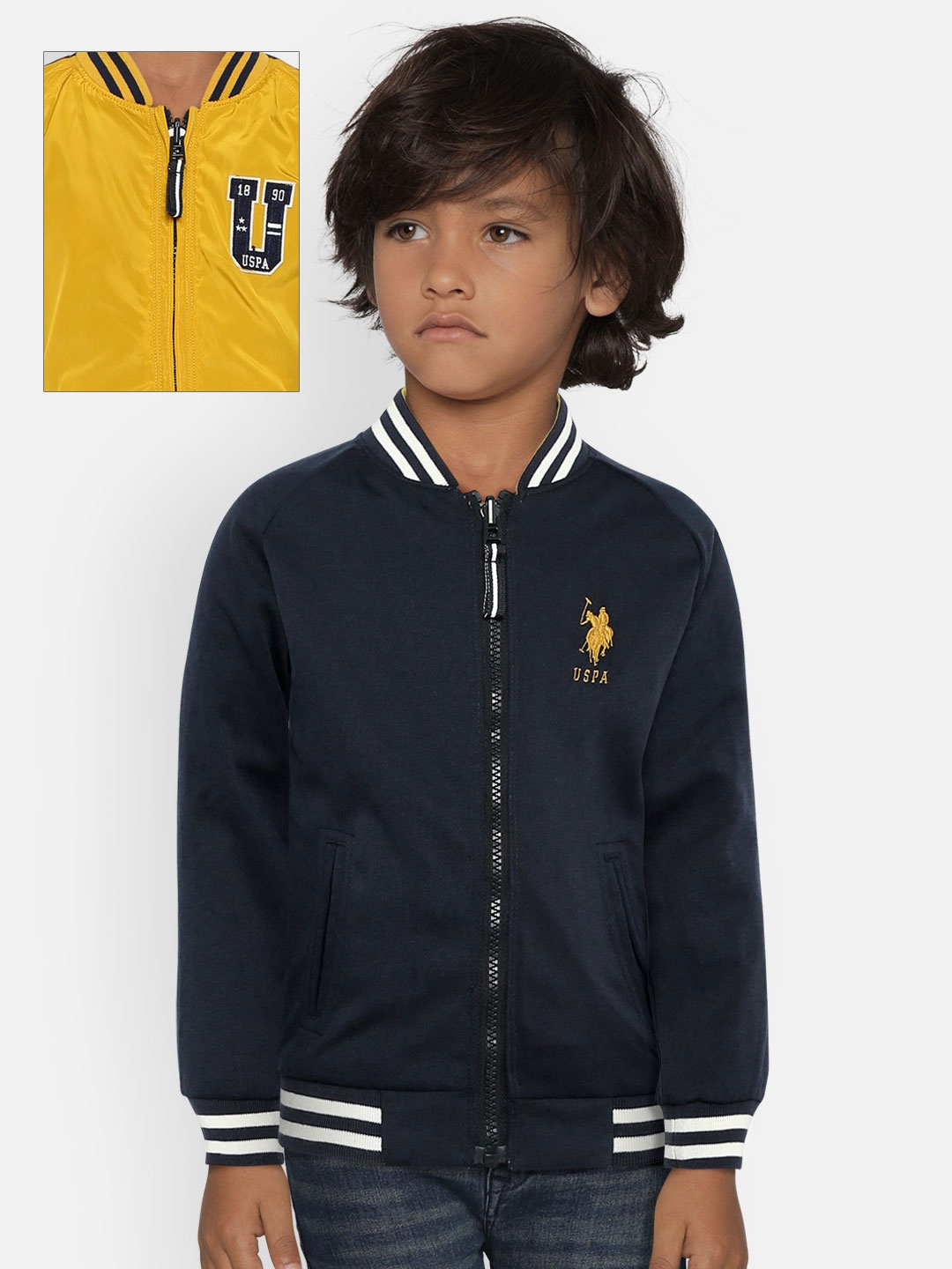 

U.S. Polo Assn. Kids Boys Mustard Solid Reversible Varsity Jacket