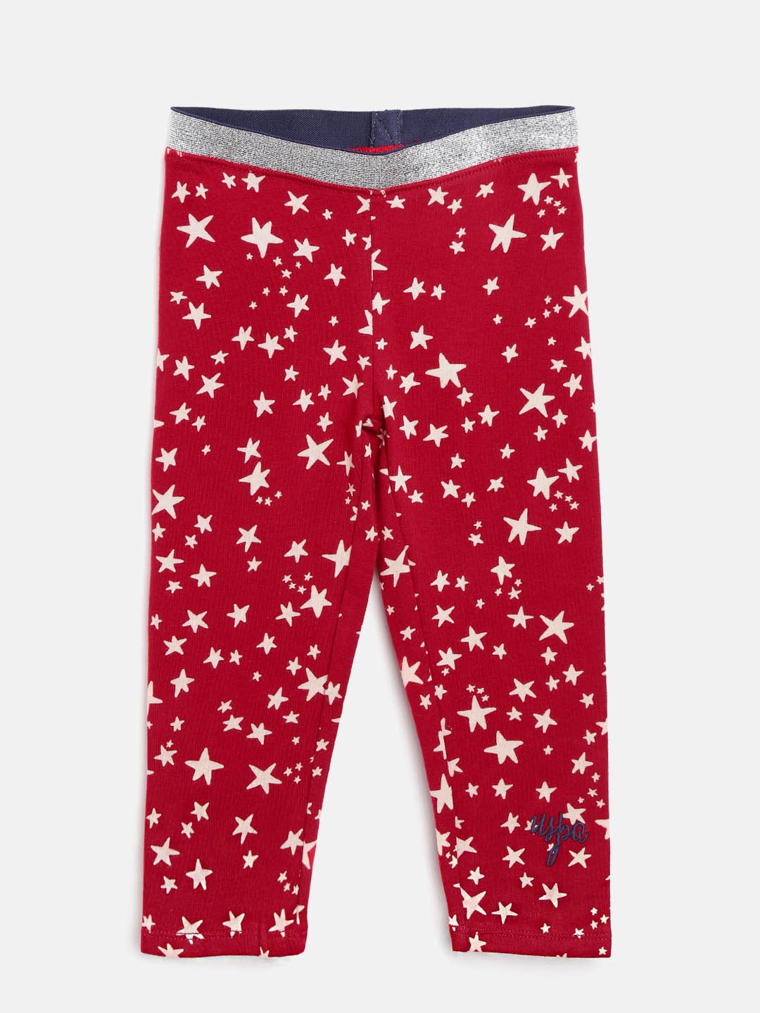 

U.S. Polo Assn. Kids Girls Red & Beige Star Print Leggings