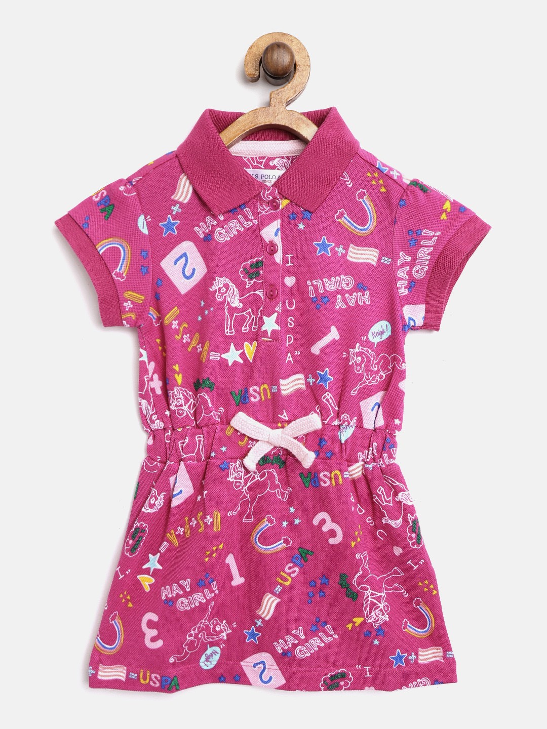 

U.S. Polo Assn. Kids Girls Pink & Blue Printed T-shirt Dress