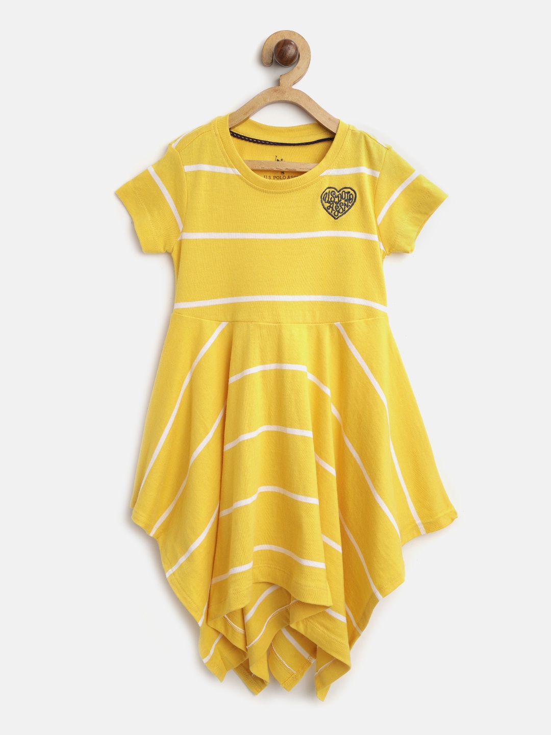 

U.S. Polo Assn. Kids Girls Yellow & White Striped A-Line Dress