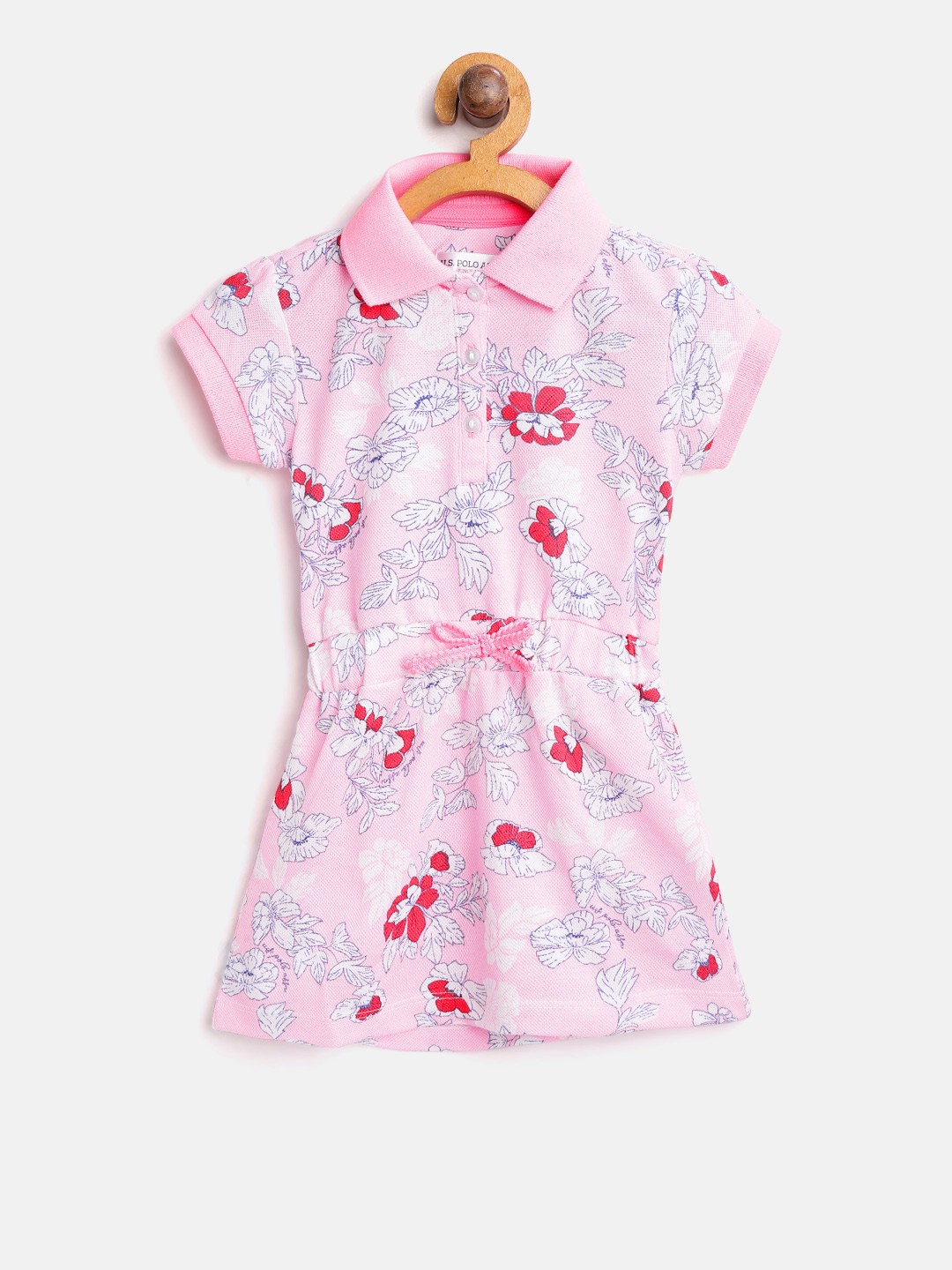 

U.S. Polo Assn. Kids Girls Pink & White Printed Fit and Flare Dress